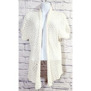 Old Navy Cream Open Knit Point Front Short Dolman Sleeves Cardigan Medium Soft